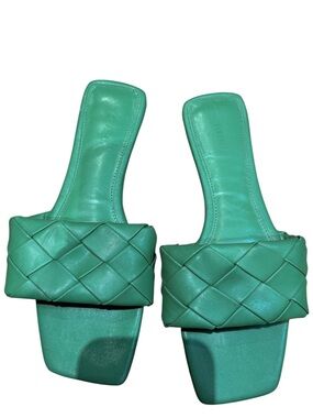 Forever 21 Teal Woven Slide Mules